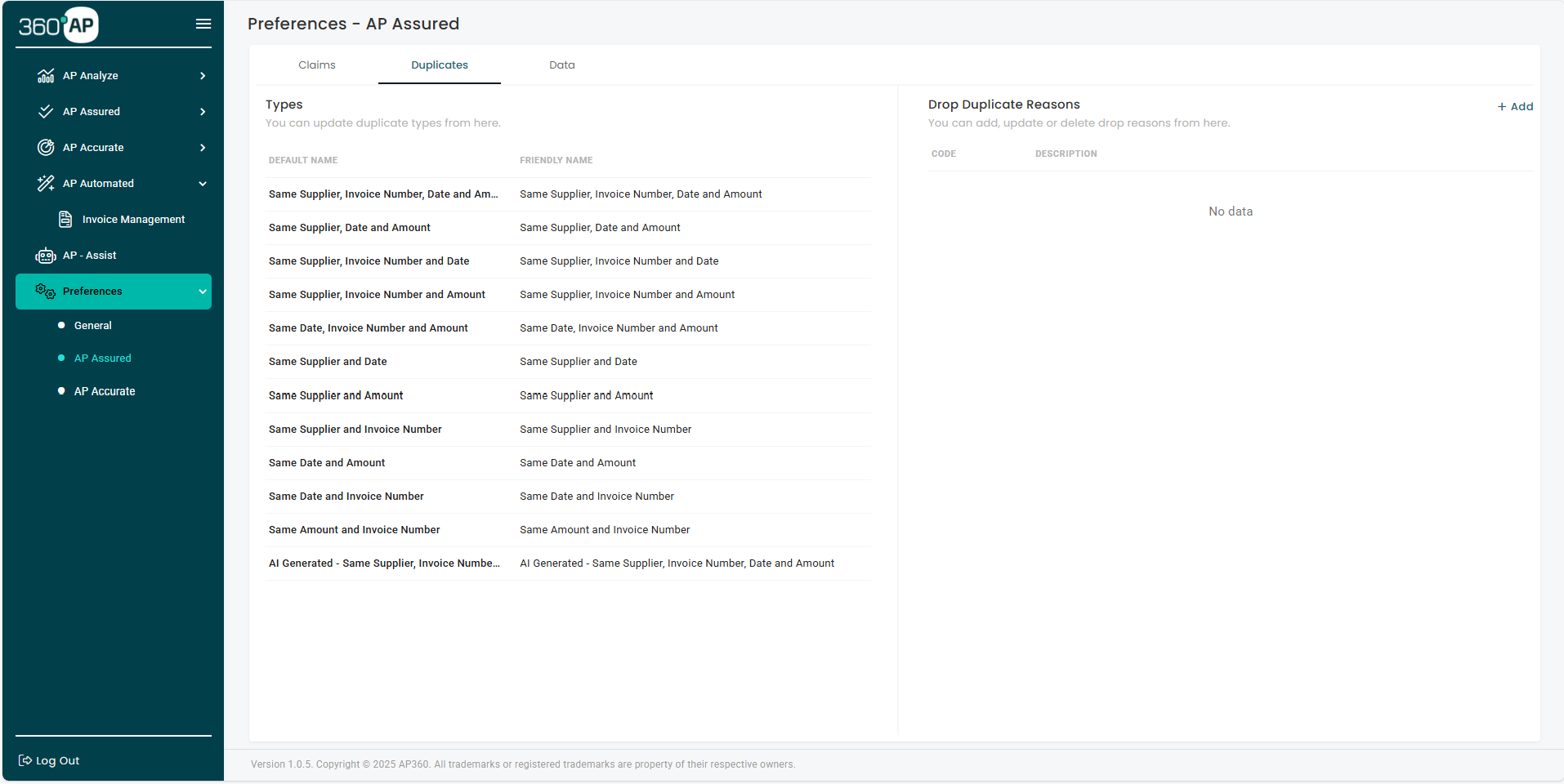 AP Assure configurable detection types including AI-generated pattern matching
