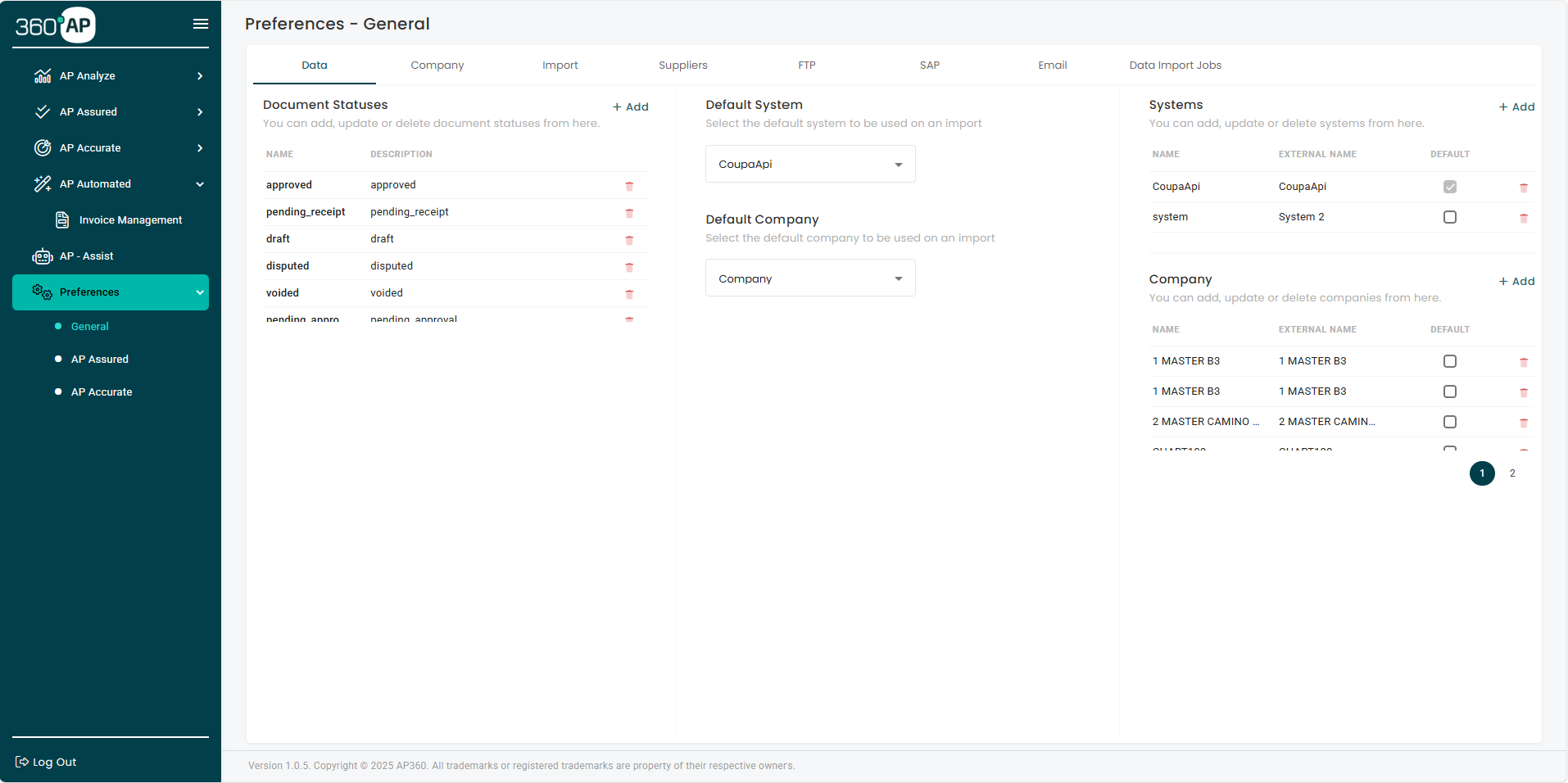 360° AP general settings and configuration preferences